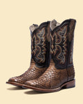 Brown Python Broad Square Toe Boot