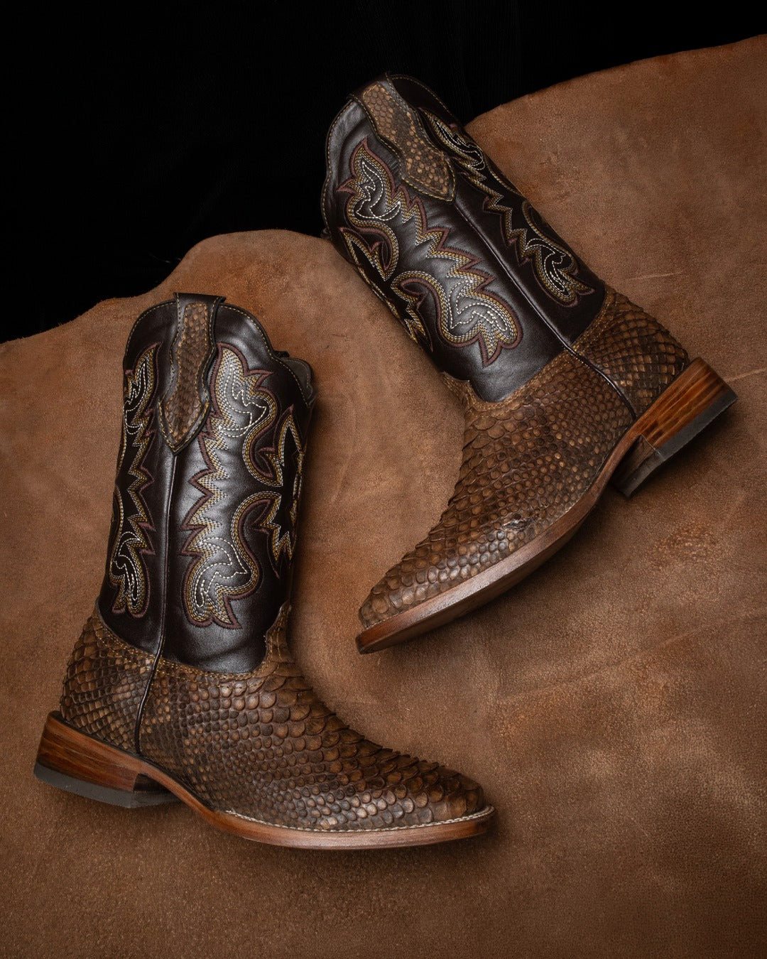 Brown Python Broad Square Toe Boot