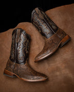 Brown Python Broad Square Toe Boot
