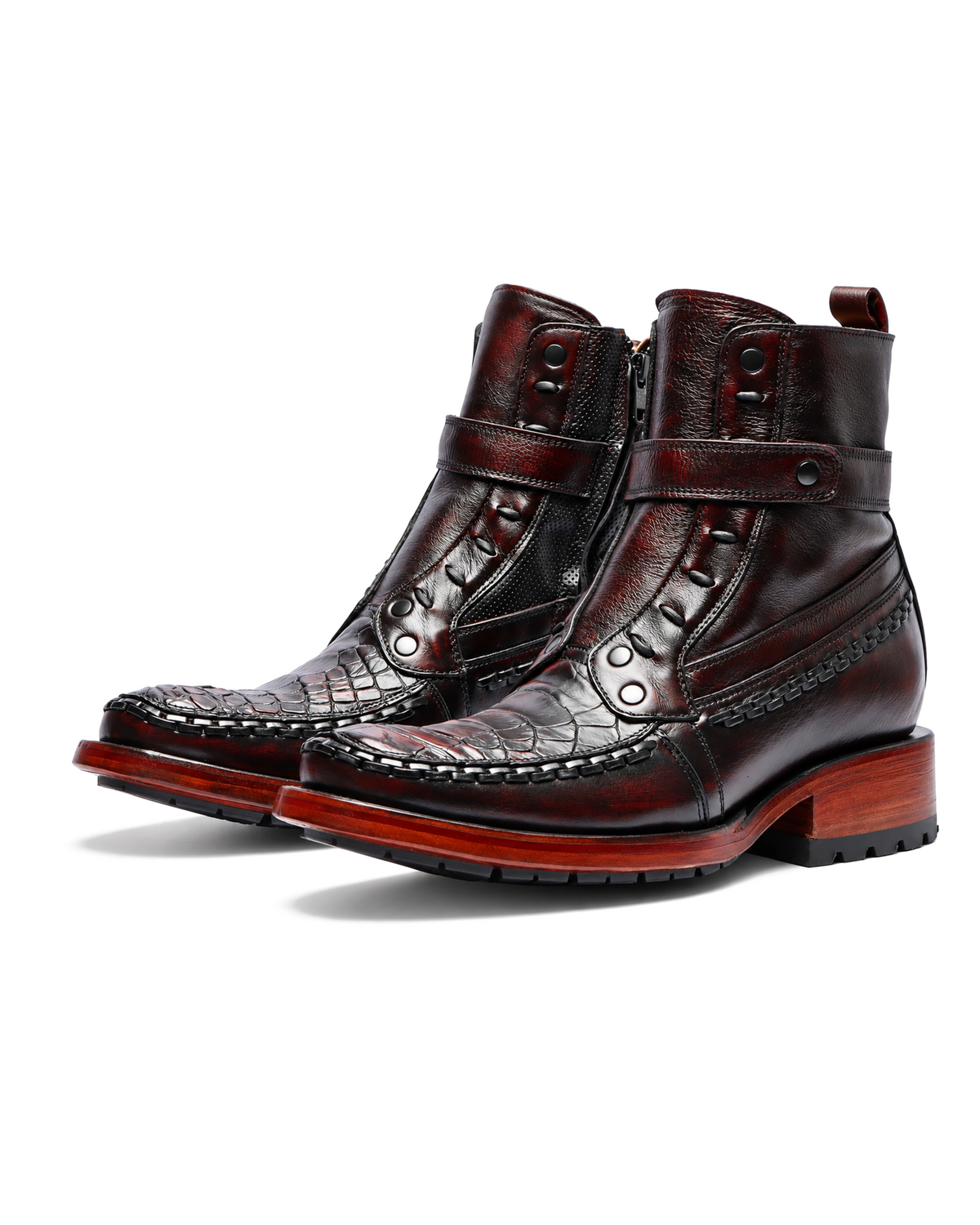 Black Cherry Crocodile Urban Ankle Boots