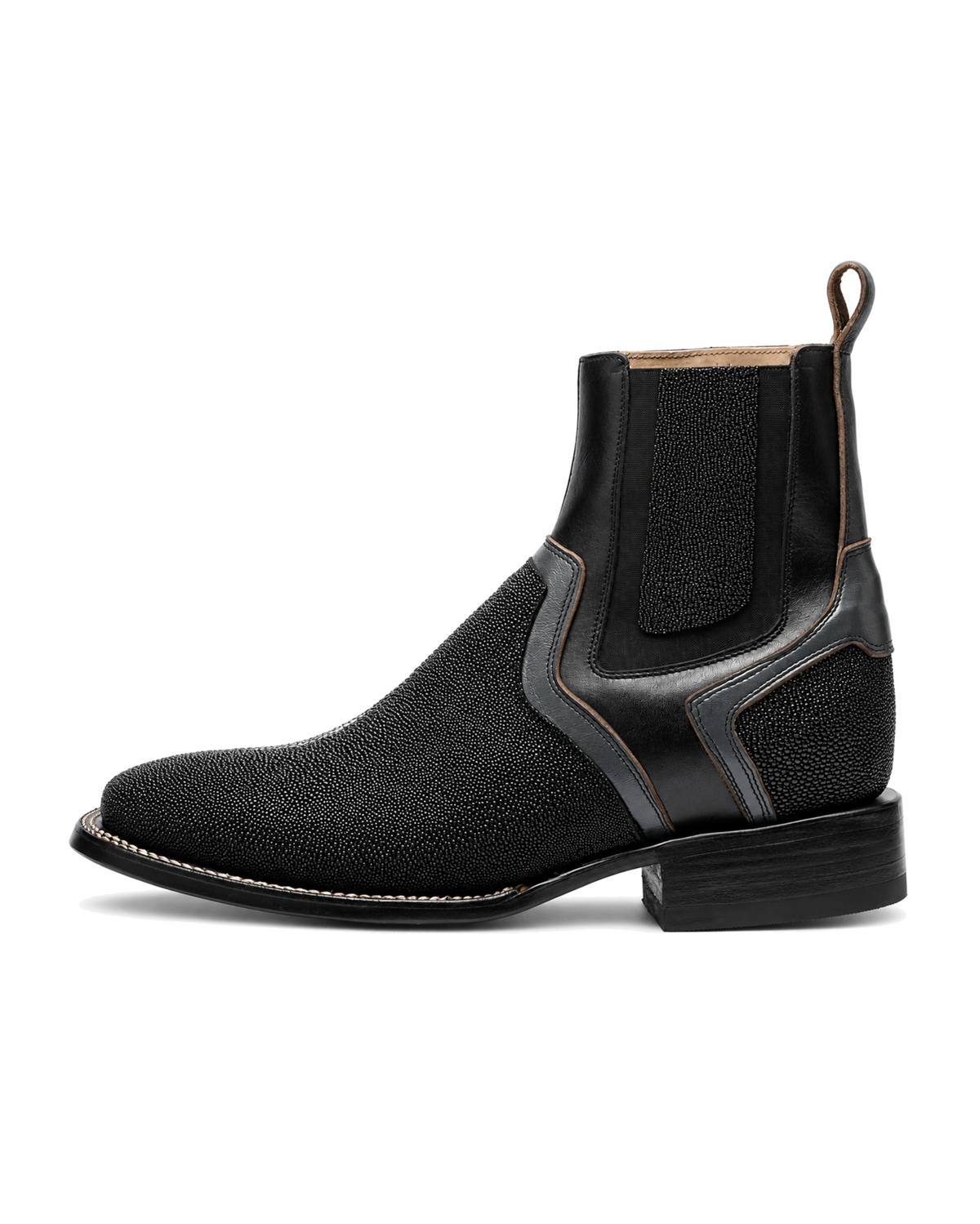 Black Stingray Broad Square Toe Ankle Boot