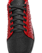 Red and Black Python Stingray Low Top Sneakers