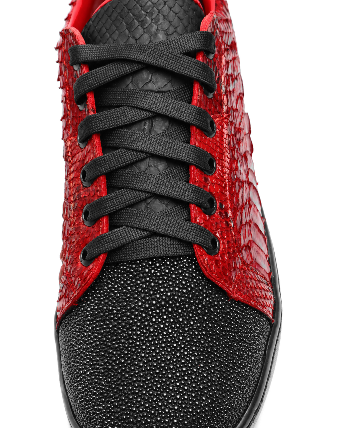 Red and Black Python Stingray Low Top Sneakers