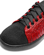 Red and Black Python Stingray Low Top Sneakers