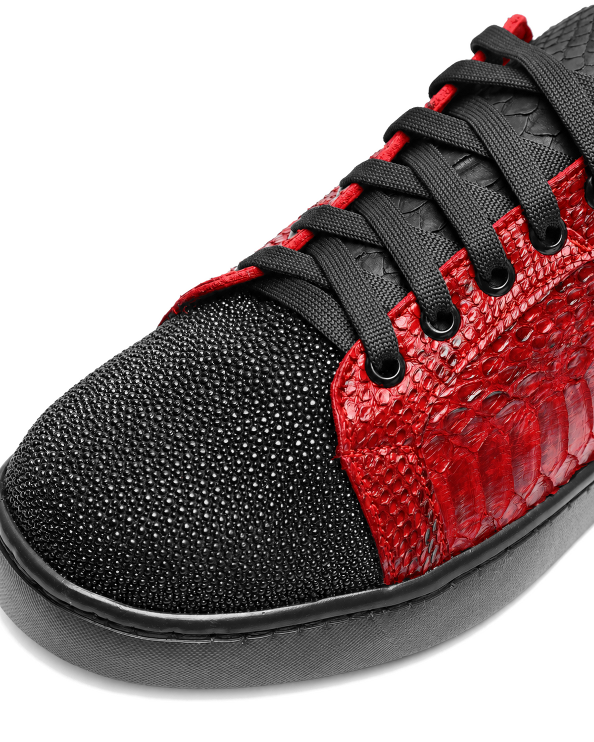 Red and Black Python Stingray Low Top Sneakers