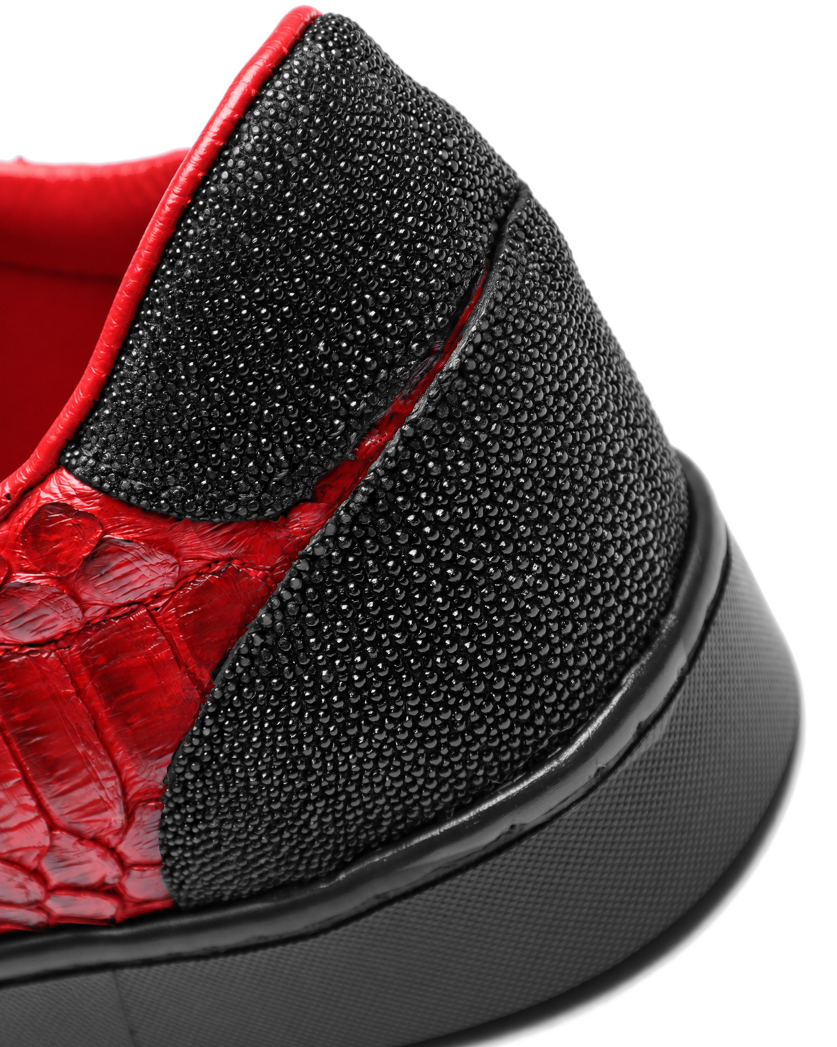 Red and Black Python Stingray Low Top Sneakers