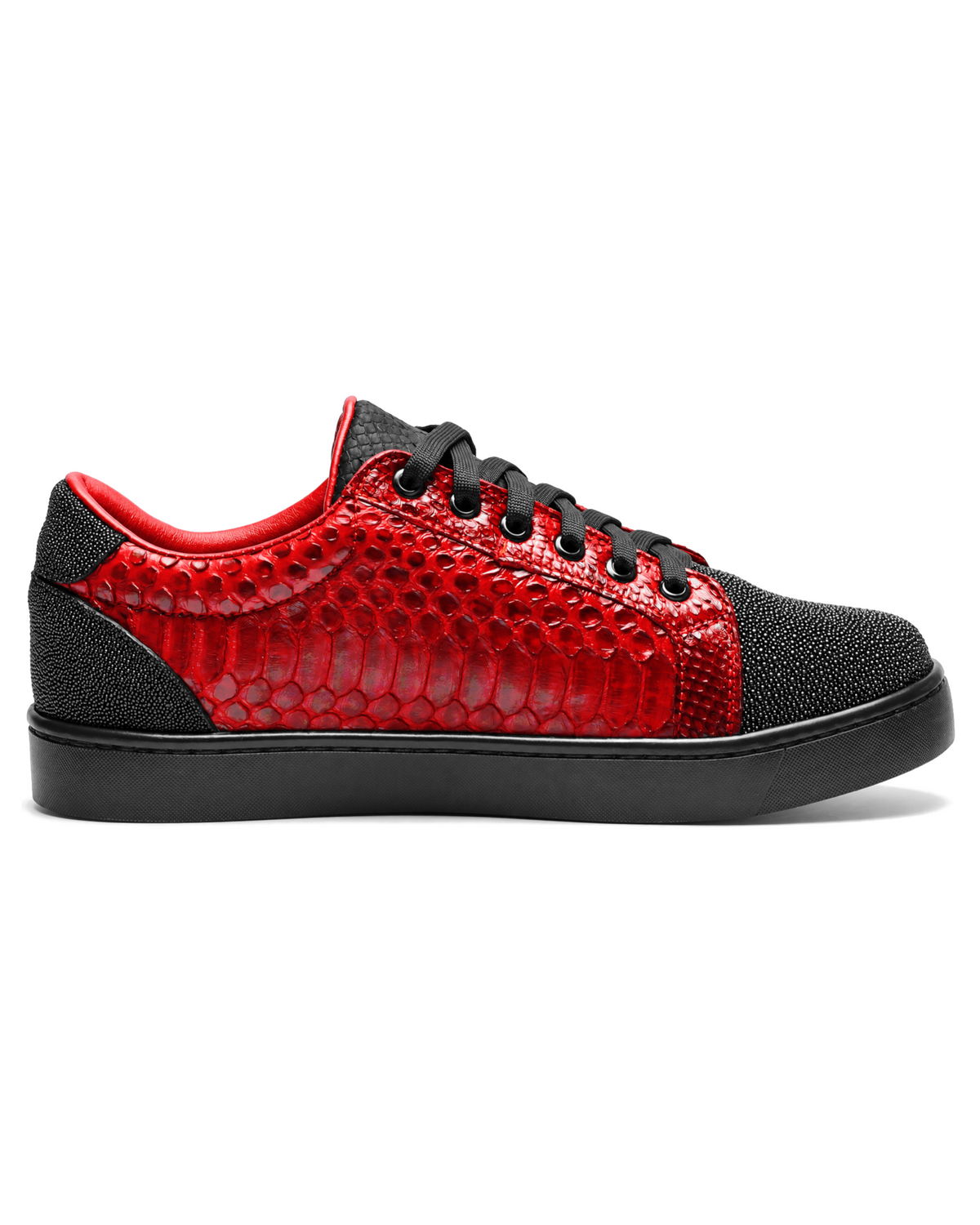 Red and Black Python Stingray Low Top Sneakers