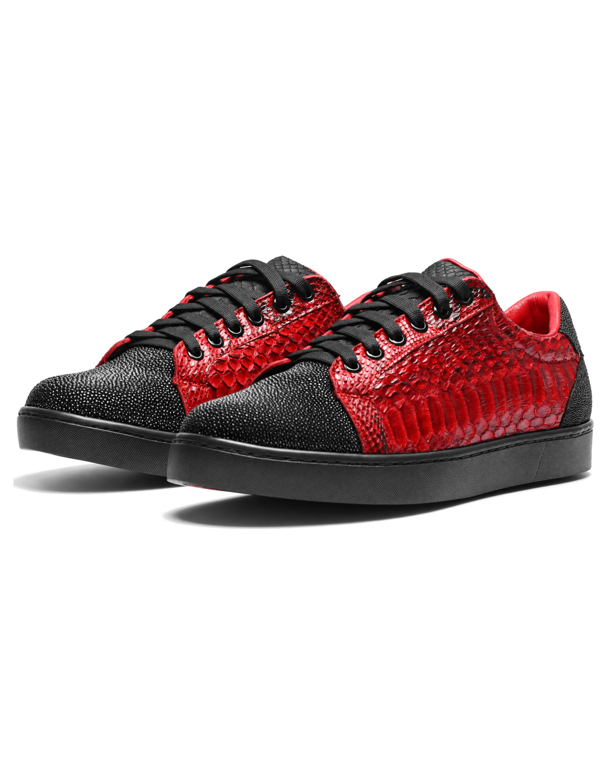 Red and Black Python Stingray Low Top Sneakers