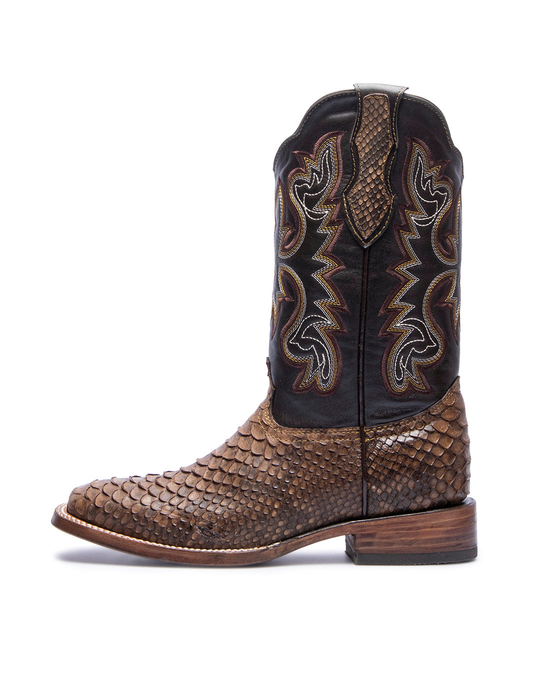 Brown Python Broad Square Toe Boot
