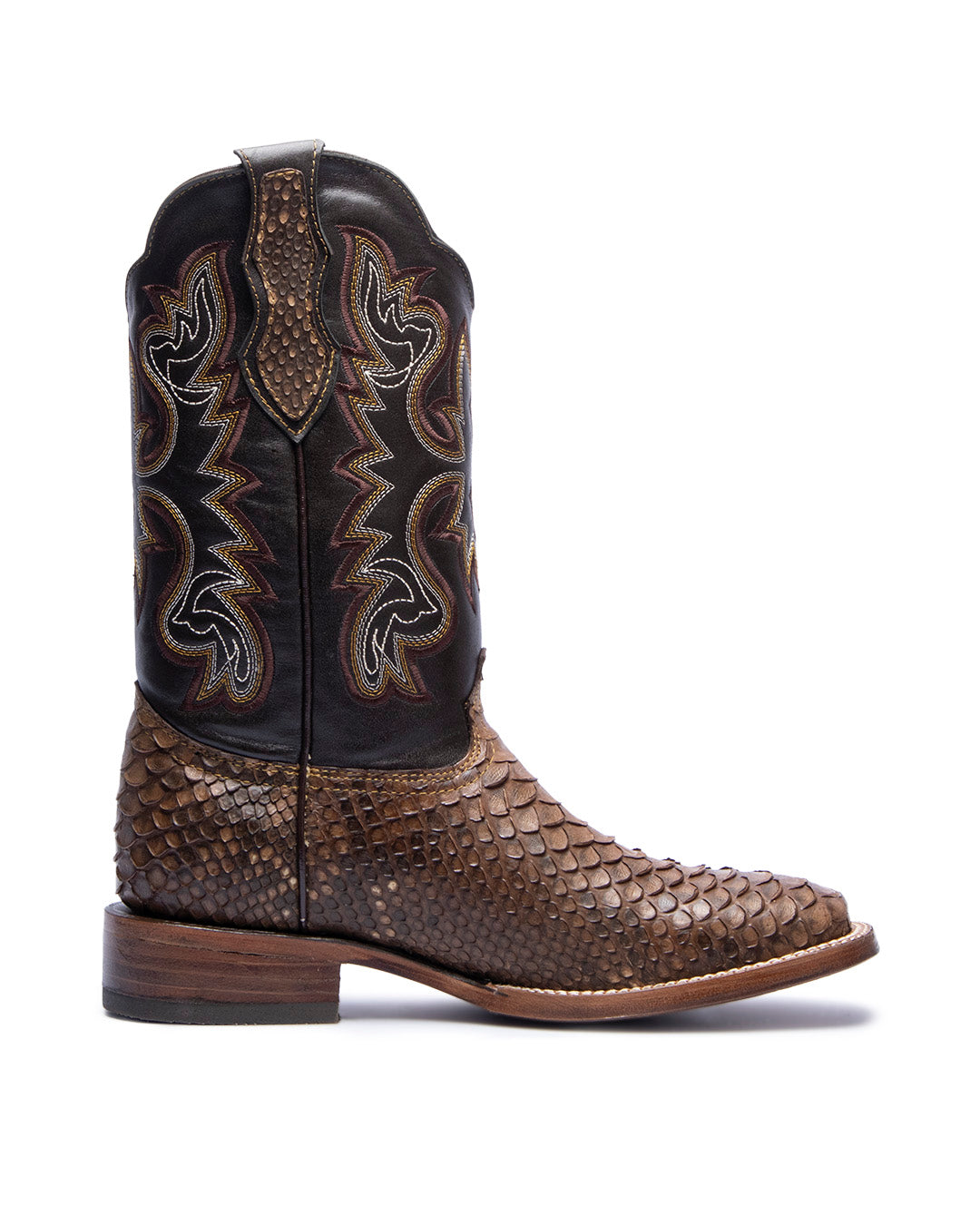 Brown Python Broad Square Toe Boot